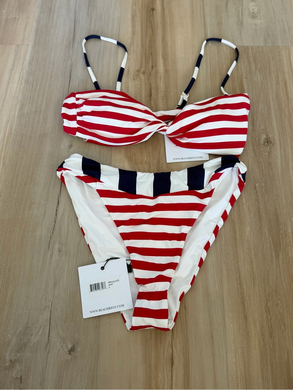 Beach Riot Red, White & Navy Striped Bandeau Bikini